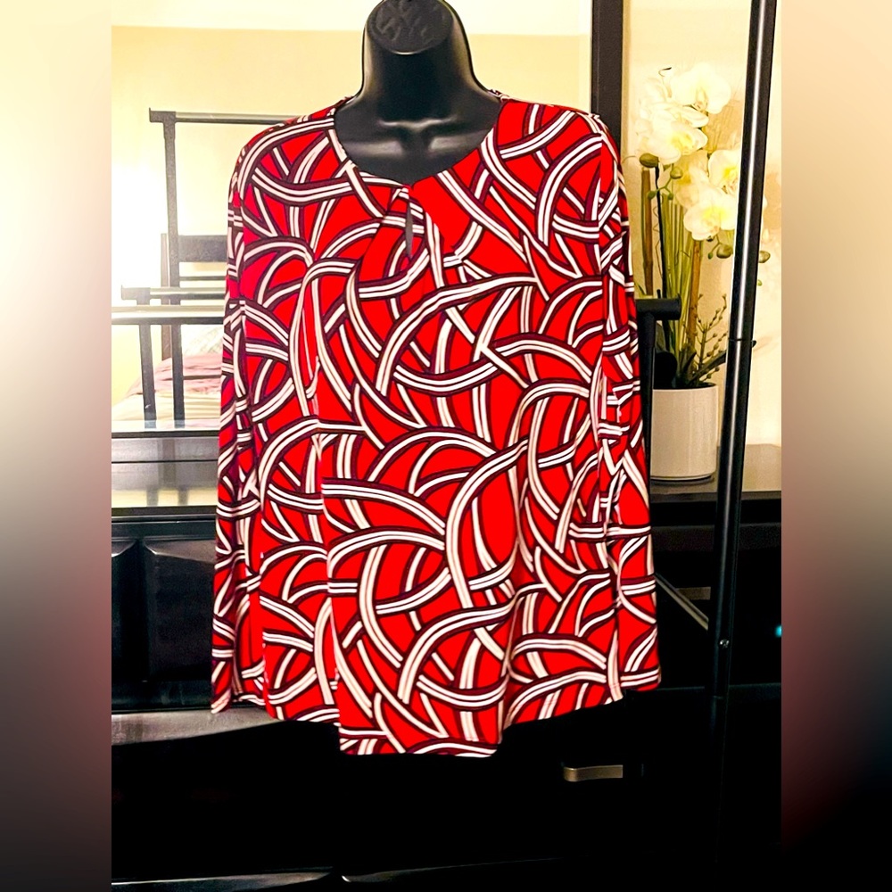 Small Liz Claiborne Red and White Blouse